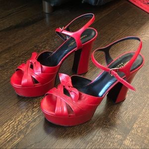 Saint Laurent Red Leather Farrah Platform Sandals